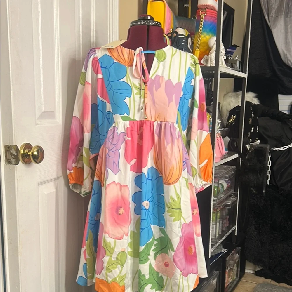 Off-White Multicolor Patterned Dress - Picture 1 of 4